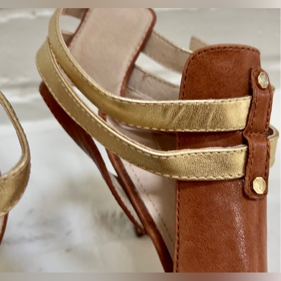 Louise et Cie Cut-Out Double Ankle Strap Heels Sandals 9M Brown Gold - Picture 14 of 15